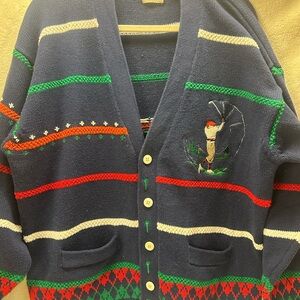 Men's Navy-vintage golf themed Cardigan